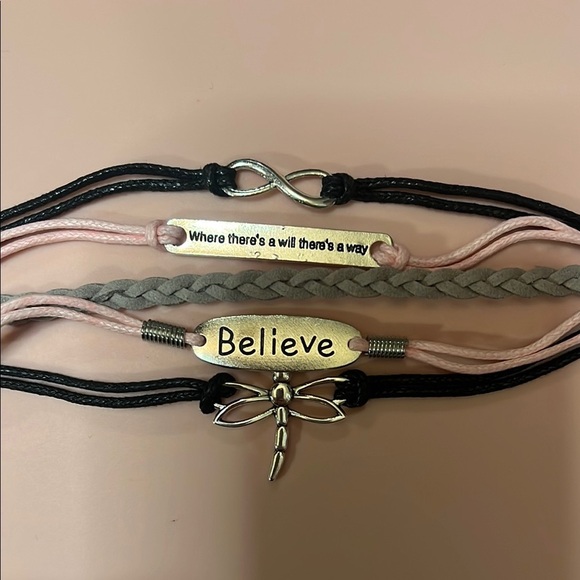 Inspirational Multi-Layer Bracelet Set - Black, Pink, silver - Picture 1 of 2